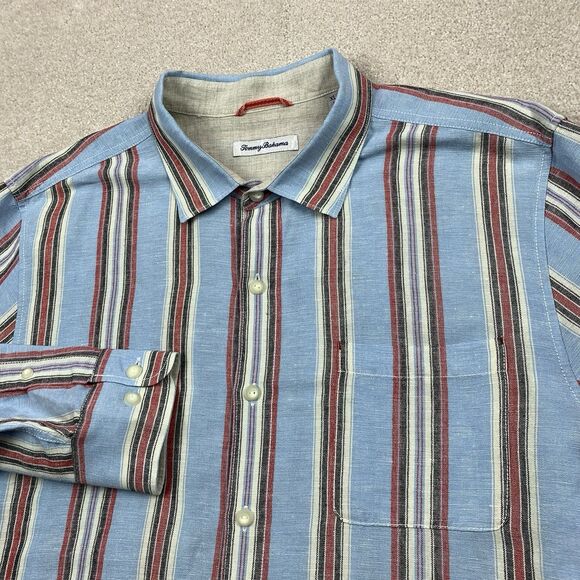 Tommy Bahama Cabana Stripe Linen Shirt Button Long Sleeve Shirt Men's Size XL - Picture 1 of 15